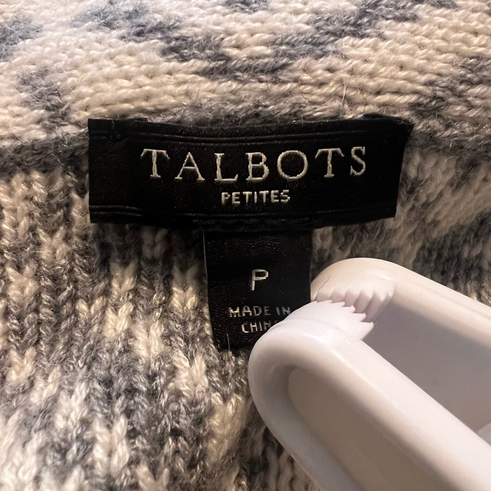 Talbots Wool Blend Open Cardigan Sweater Snowflake Geometric Aztec Size Petite - Picture 3 of 4